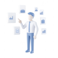 Professional man analyzing data and making decisions with digital charts and graphs. png