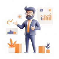 Professional man analyzing data trends with charts and graphs in a modern office setting. png