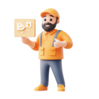 A cartoon worker presenting a project on a clipboard for business representation. png