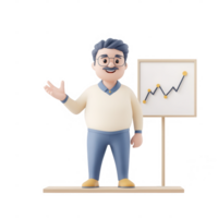 A character presenting business growth data with a graph for effective communication. png