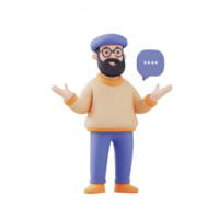 A cheerful man in a casual outfit expressing thoughts with open hands. png