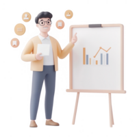 A professional man presenting data insights on a chart for effective communication. png