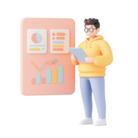 A young professional analyzing data on a digital tablet with graphs and charts. png