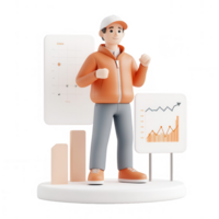 Illustration of a person analyzing data with charts and graphs for business insights. png