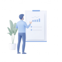 A professional presenting data visualizations on a flip chart. png