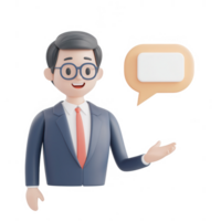 A professional man engaging in conversation with a speech bubble. png