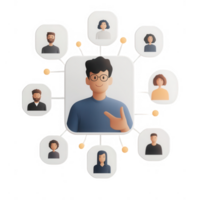 A digital network of diverse individuals connected in a collaborative environment. png