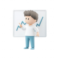 Stylized character presenting a growth chart, symbolizing success and analysis. png