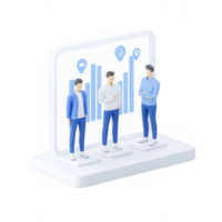 Three men discussing business metrics and analytics in a digital environment. png