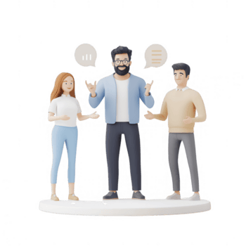 drei vielfältig Einzelpersonen einnehmend im lebhaft Diskussion und Kommunikation. png