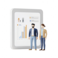 Two professionals analyzing data on a digital tablet for decision-making. png