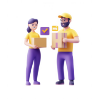 Two workers collaborating on a delivery, showcasing teamwork and logistics efficiency. png