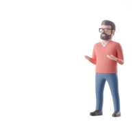 A 3D character man with glasses and beard expressing ideas and concepts. png
