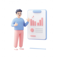 A cheerful man presenting data analytics with engaging charts and graphs. png