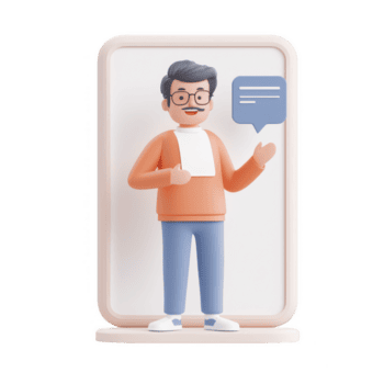 un' amichevole personaggio dando un' presentazione con un' discorso bolla nel un' moderno ambientazione. png