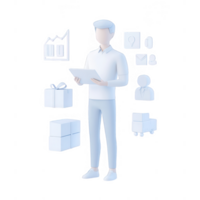 A modern professional analyzing data with a tablet in a digital work environment. png
