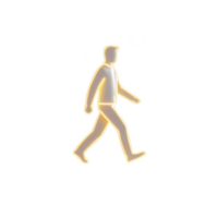 A glowing outline of a person walking, symbolizing movement and activity. png
