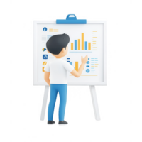 A person analyzing data on a presentation board with charts and graphs. png