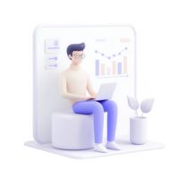 A person working on a laptop analyzing data and graphs in a modern office setting. png