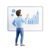 A man analyzing data trends with a graph on a modern presentation board. png