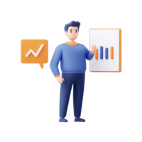 A man presenting financial data with charts and graphs in a modern style. png