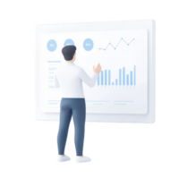 A man analyzing data graphs on a digital screen to improve business performance. png