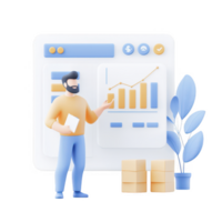 A professional presenting a growth chart on a digital screen in an office setting. png