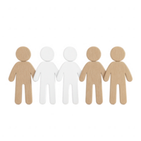Diverse wooden figures symbolizing unity and diversity, standing together in harmony. png