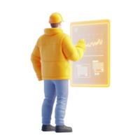 A construction worker analyzing data on a digital tablet, showcasing modern technology. png