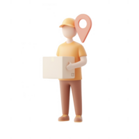 A delivery person holds a box, symbolizing logistics and efficient service. png