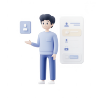 A digital character interacting with a user-friendly mobile interface design. png