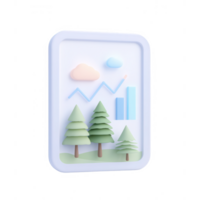 Stylized digital illustration of a nature-inspired graph with trees and clouds. png