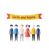 A diverse group of people standing together, symbolizing unity and inspiration. png
