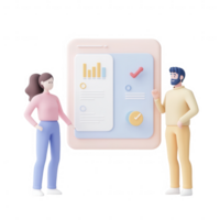 Two professionals discussing data trends in a modern office setting. png