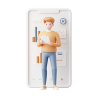 A person analyzing data on a smartphone, representing modern technology and analytics. png