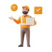 A delivery worker showcasing connectivity and reliability in a modern workspace. png