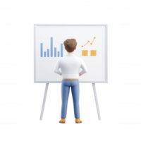 Businessman analyzing data on a presentation board with financial graphs. png