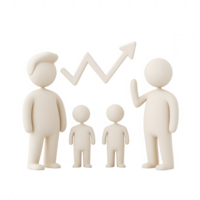 Family discussing growth and future with children, symbolizing success and optimism. png