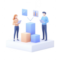 Illustration of professionals analyzing data with charts and graphs for decision making. png