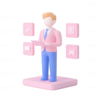 Professional man analyzing data with digital interface in modern style. png