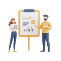 Illustration of two professionals discussing data and trends in a modern workspace. png