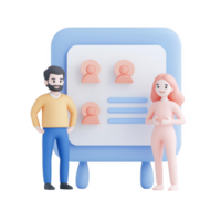 Two professionals discussing team management and collaboration in a modern office setting. png