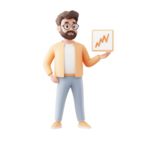 A 3D character presenting a growth chart, symbolizing business success and development. png