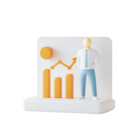 A 3D graphic showing a businessman with growing graphs and progress indicators. png
