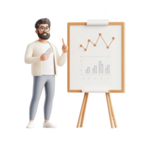 A businessman analyzing charts and presenting data on a graph. png