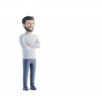 A cheerful cartoon character standing confidently with arms crossed. png