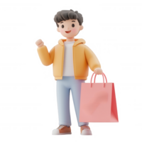 A cheerful young person standing with a shopping bag, ready for a fun day out. png