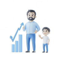 A father and son discussing growth with a rising graph, symbolizing motivation. png