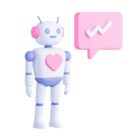 A friendly robot character with heart features and a speech bubble, showcasing AI interaction. png