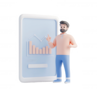 A man presents data on a mobile device, showcasing growth and analytics visually. png